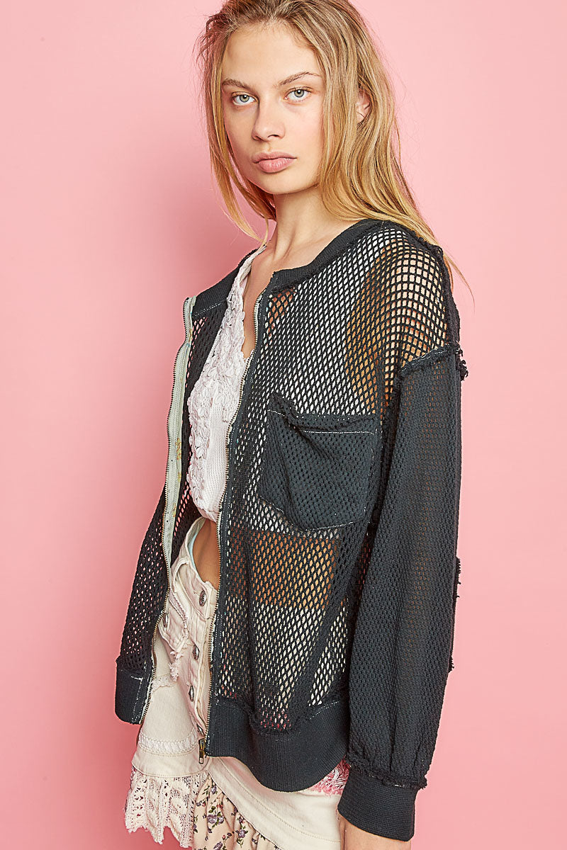 POL Zip Up Cool Crochet Jacket