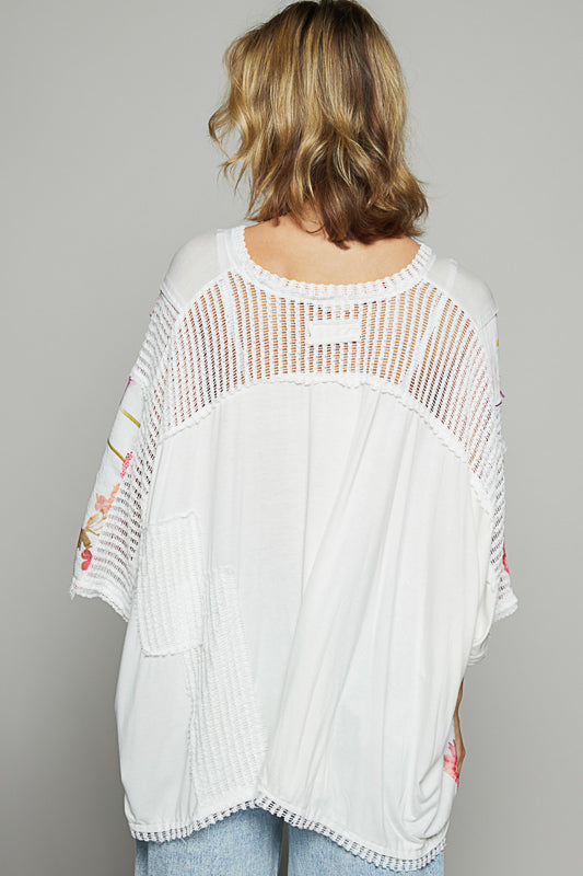 POL Pretty Mixed Media Top - LARGE
