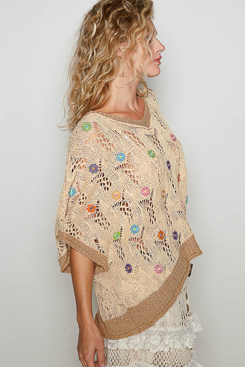 POL Relaxed Flowers V Neck Top