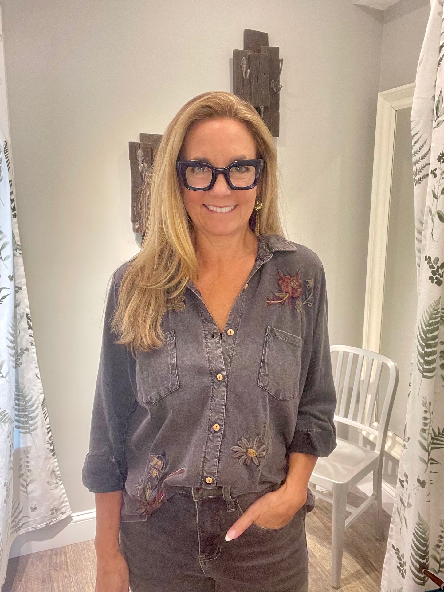 Caite and Kyla Embroidered Lava Rock Top