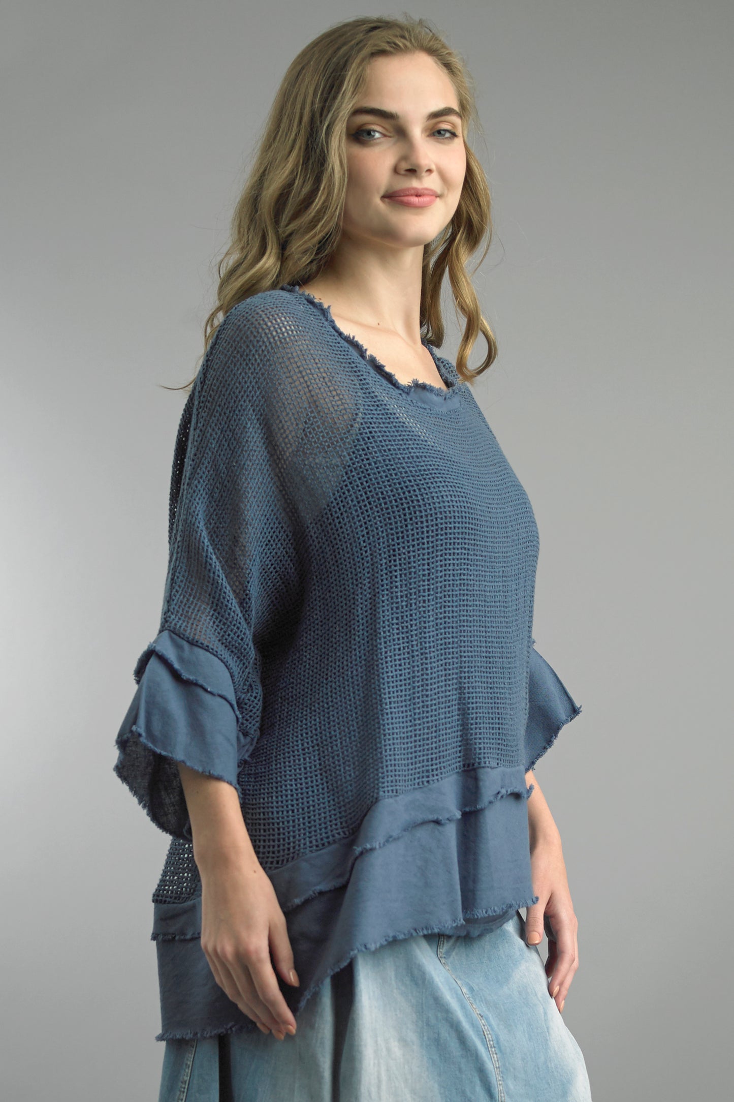 Tempo Paris Navy Cotton Mesh Top