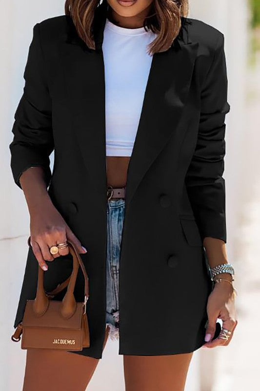 Cezele Solid Double Breasted Blazer - MEDIUM