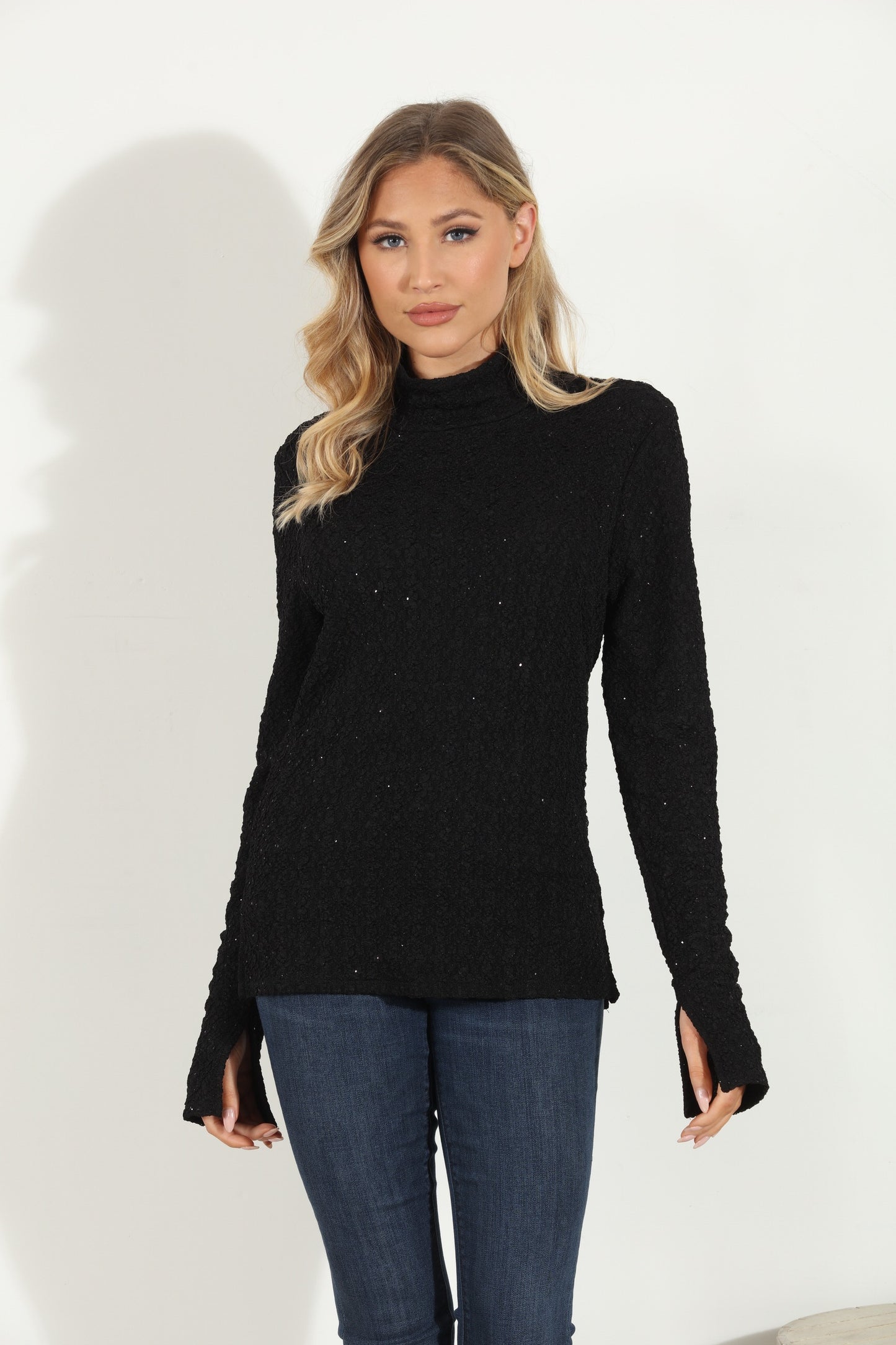 Veronica M Fancy Fatima Mock Neck Top