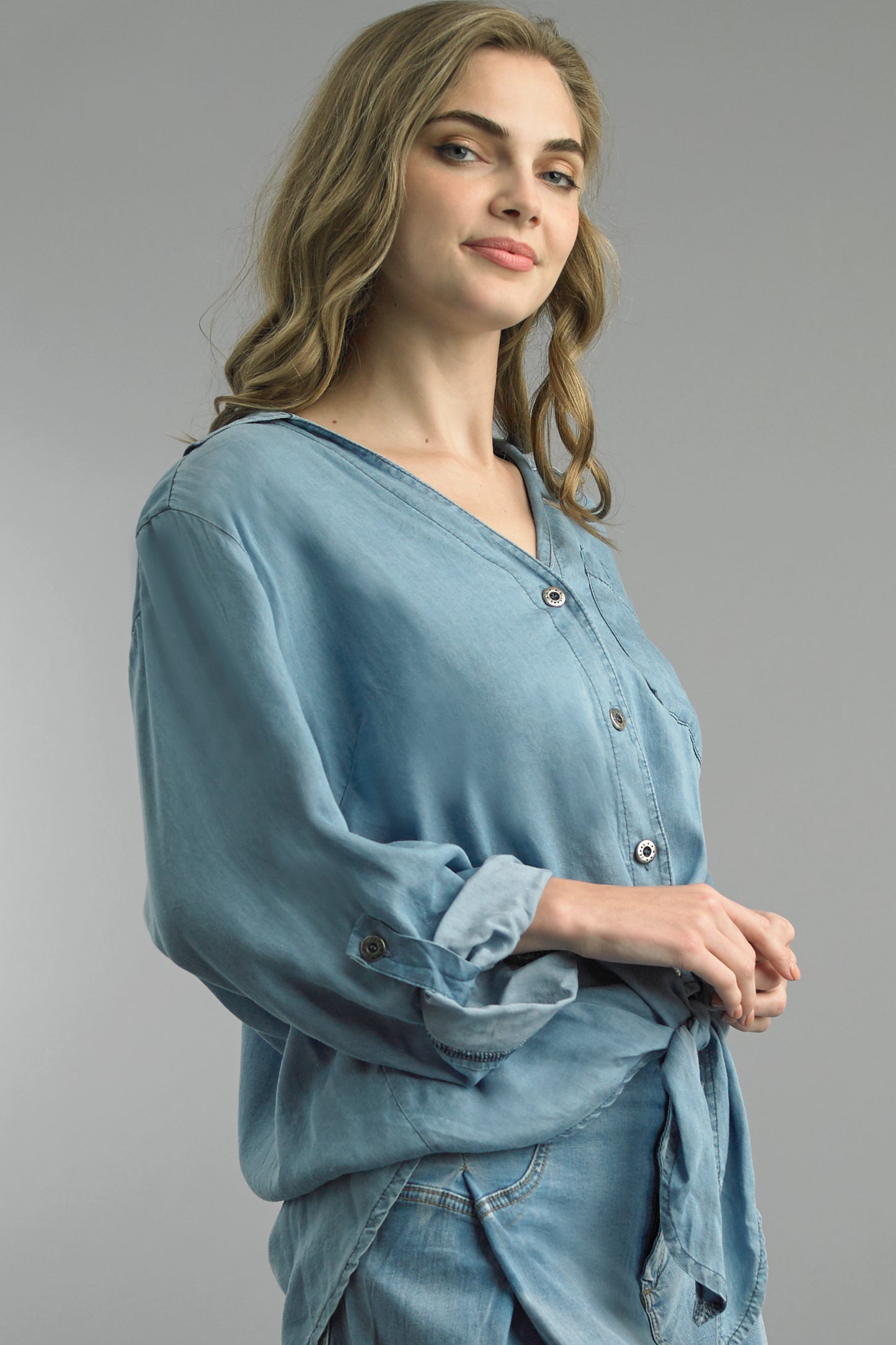 Tempo Paris Tie Front Tencel Top