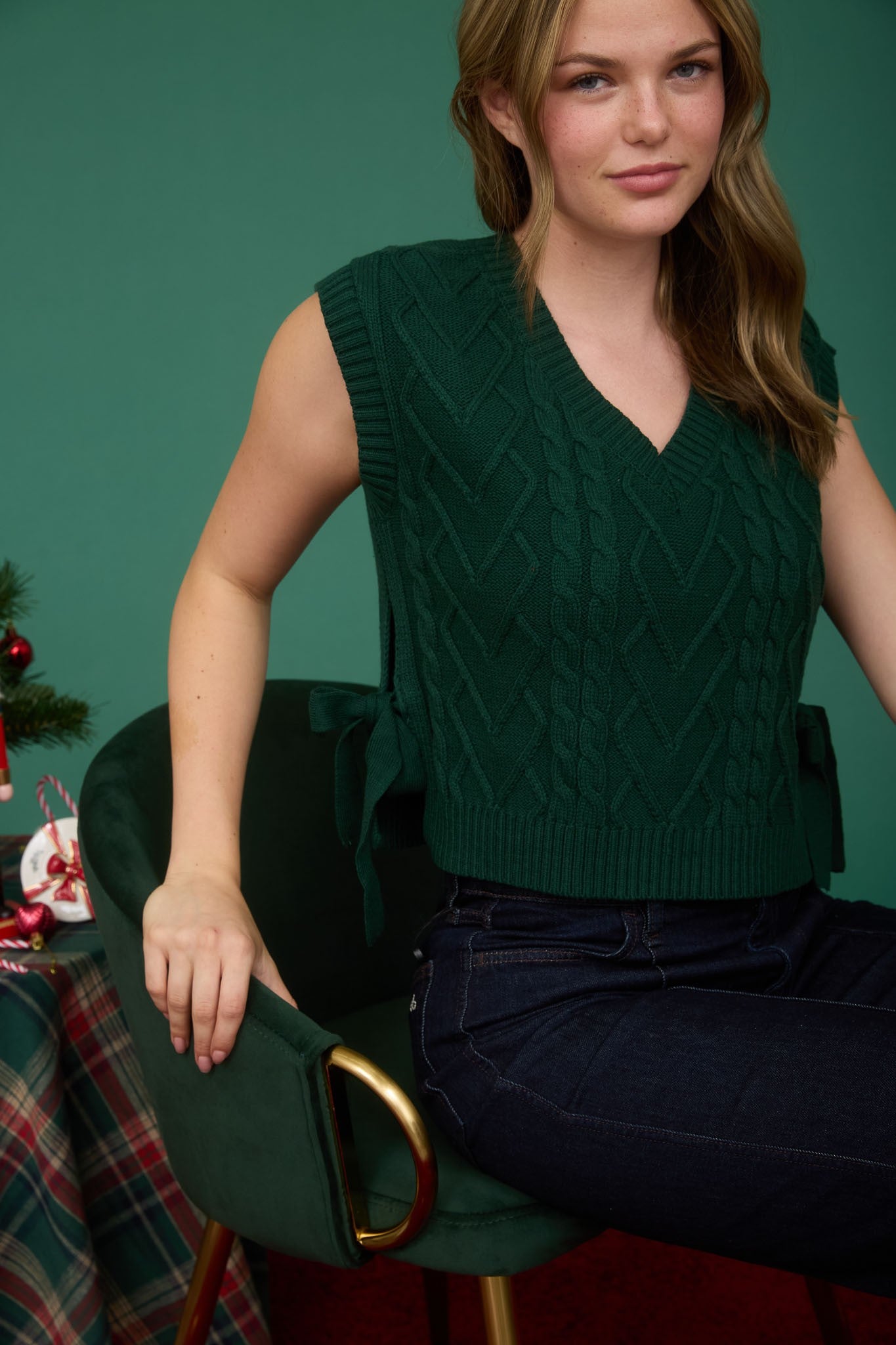 Blu Pepper Cable Knit Side Tie Vest