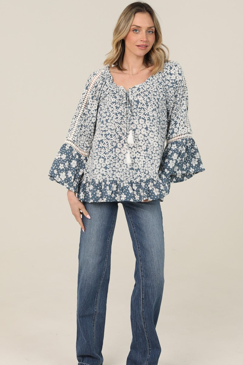 Angie Bohemian Flare Sleeve Print Blouse
