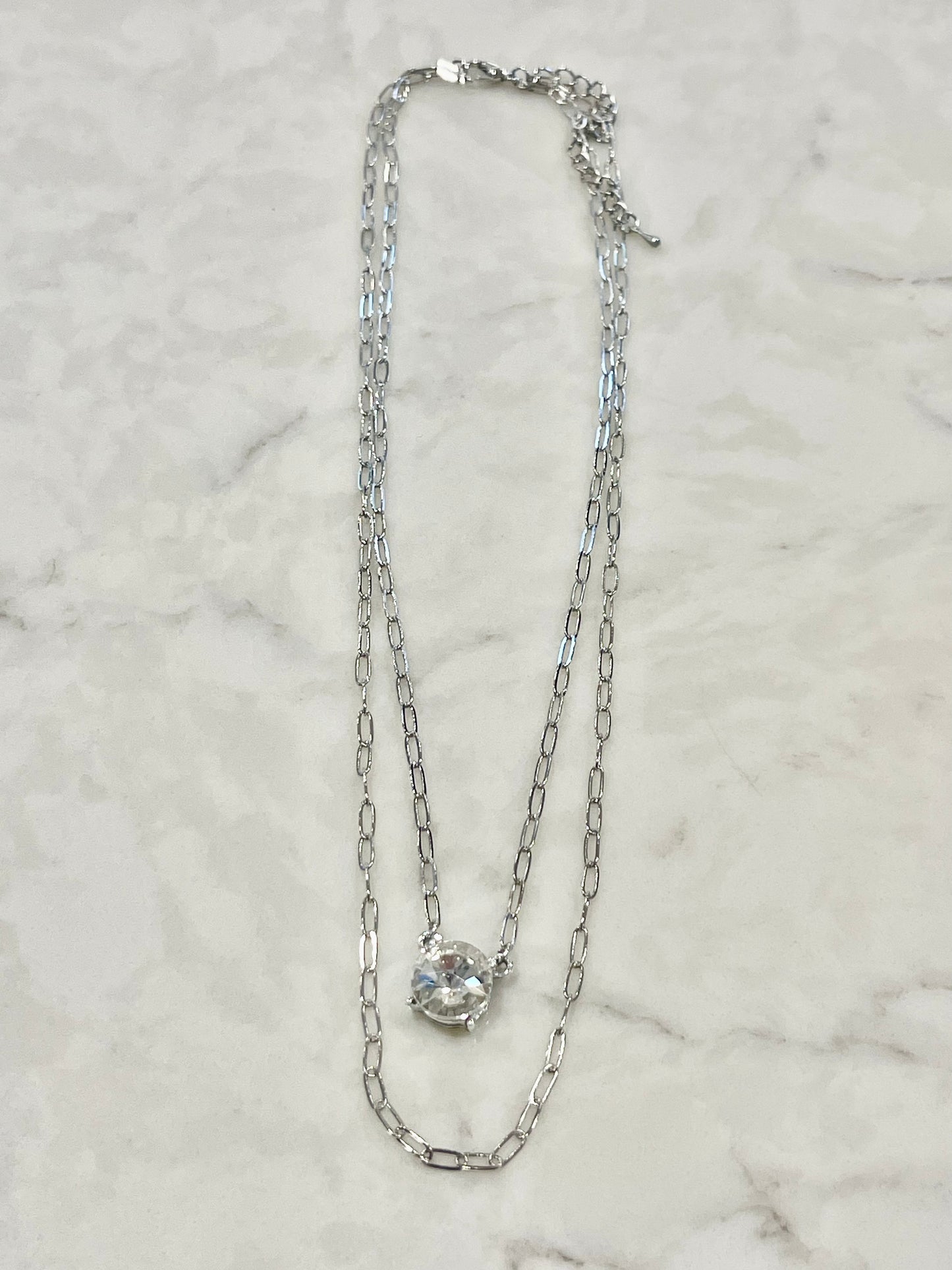 Round Glass Stone Layered Chain Short Necklace