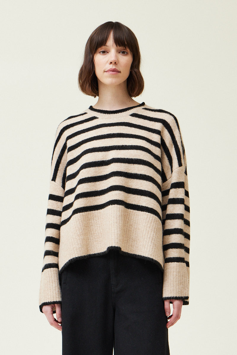 Grade & Gather Wide Rib Stripe Sweater - LARGE