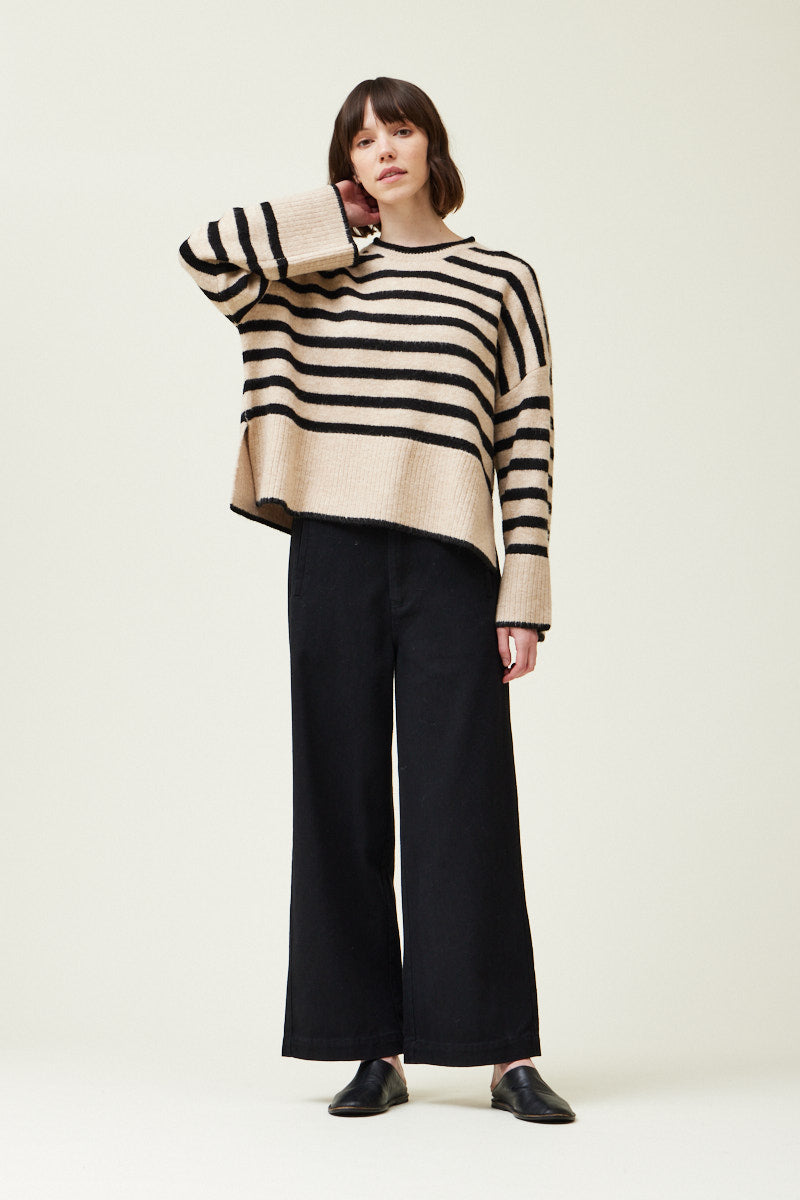 Grade & Gather Wide Rib Stripe Sweater - LARGE