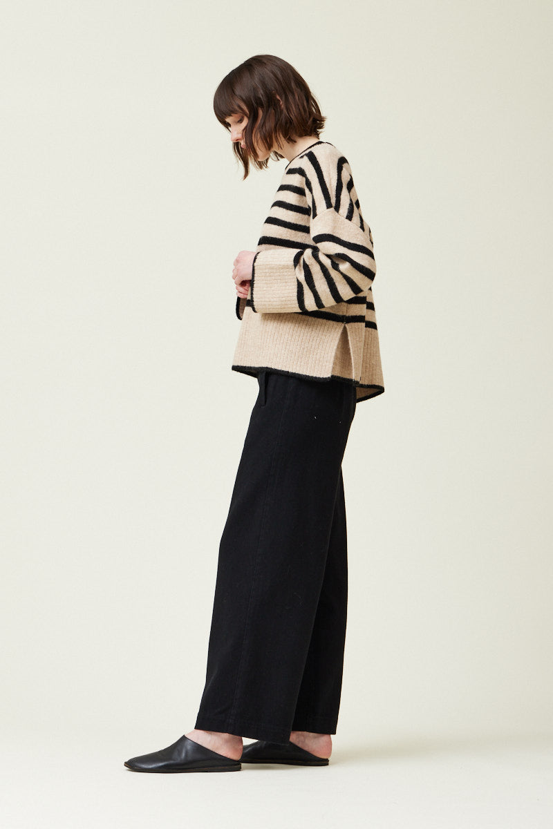 Grade & Gather Wide Rib Stripe Sweater - LARGE