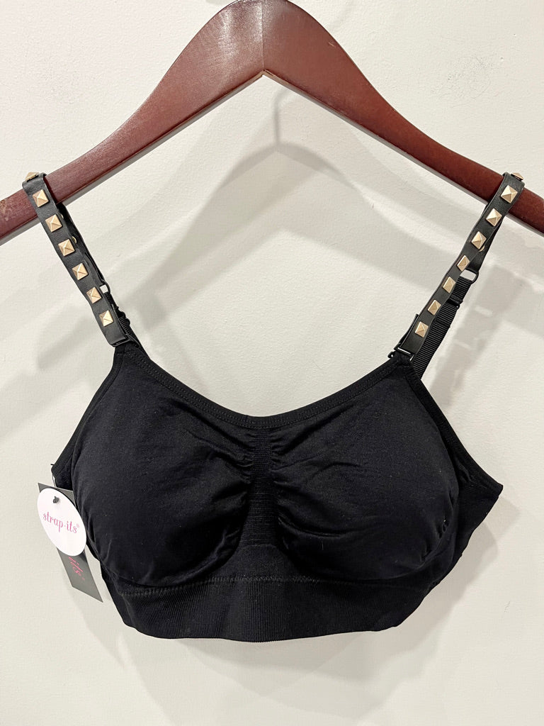 spike bra in black with silver or gold