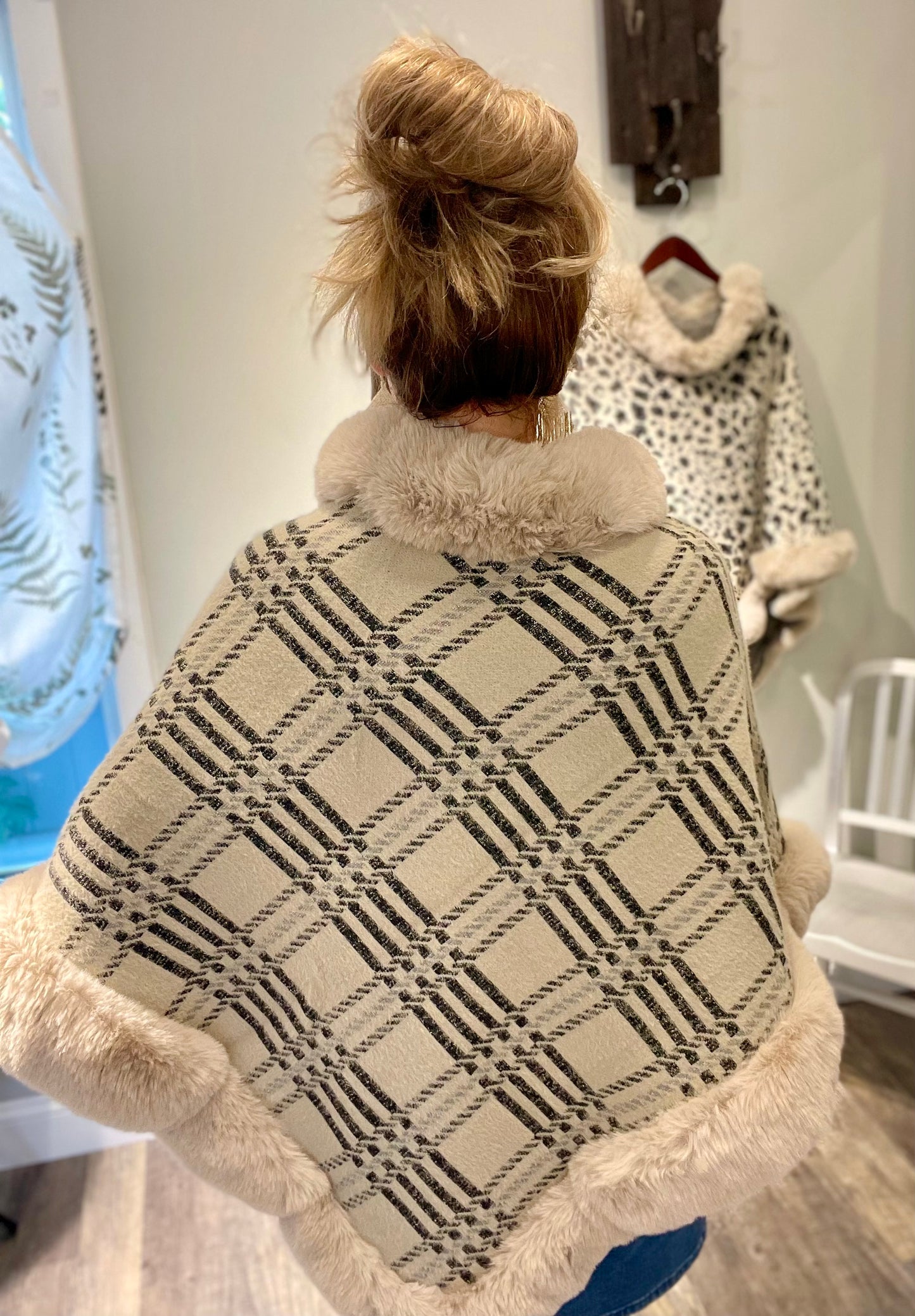 Faux Fur Trimmed Poncho
