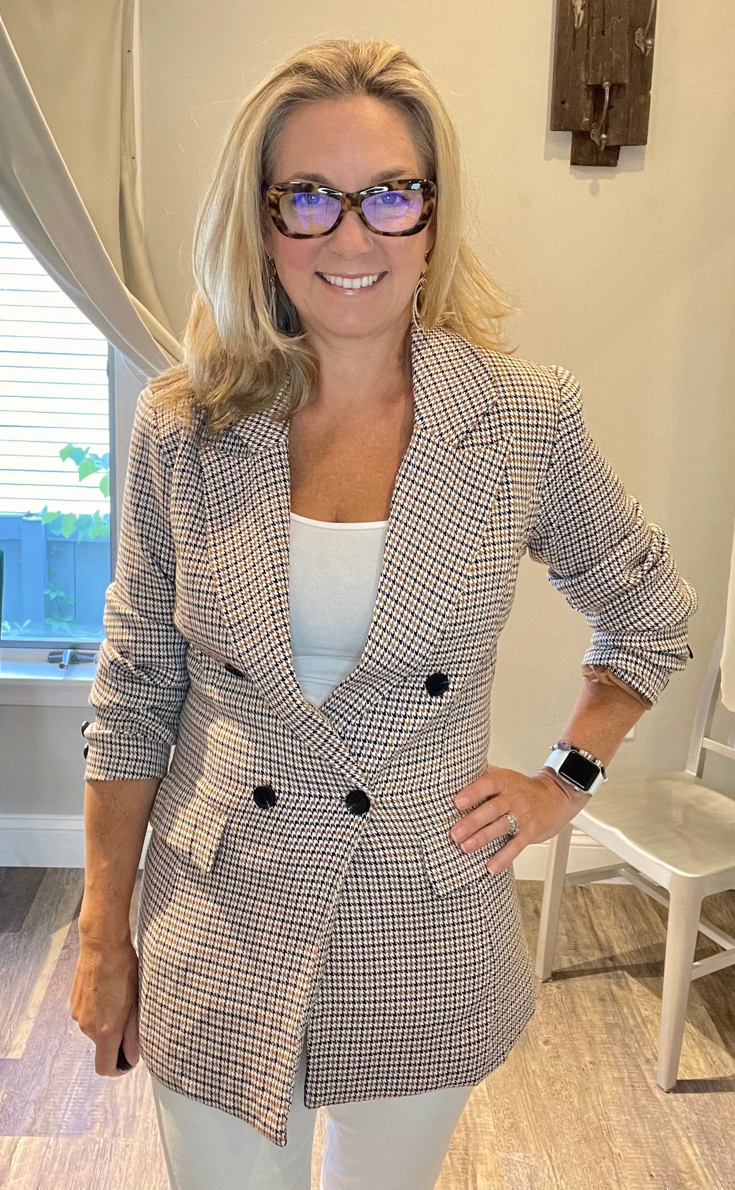 Cezele Plaid Double Breasted Blazer - MEDIUM