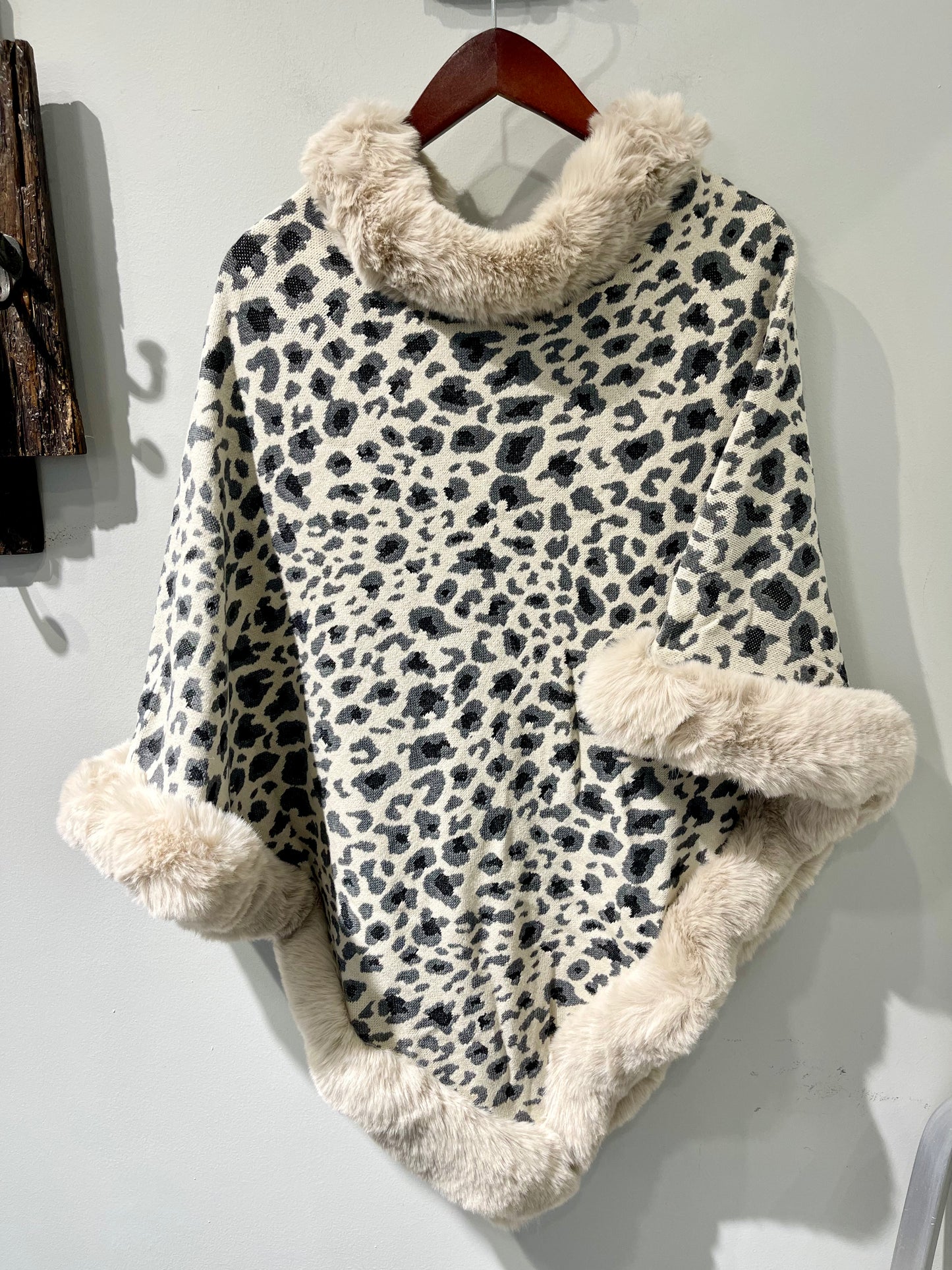 Faux Fur Trimmed Poncho