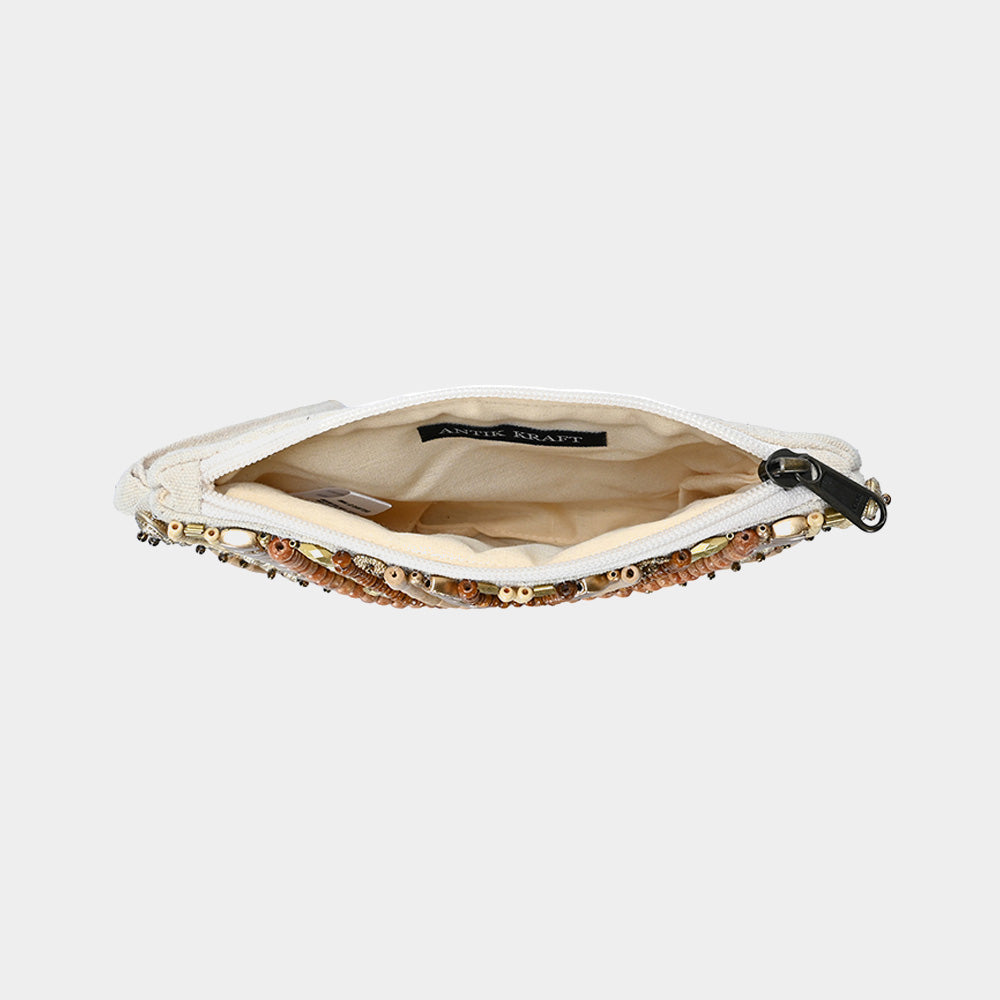 Ethnic Wood Metal Beaded Bag / Wristlet
