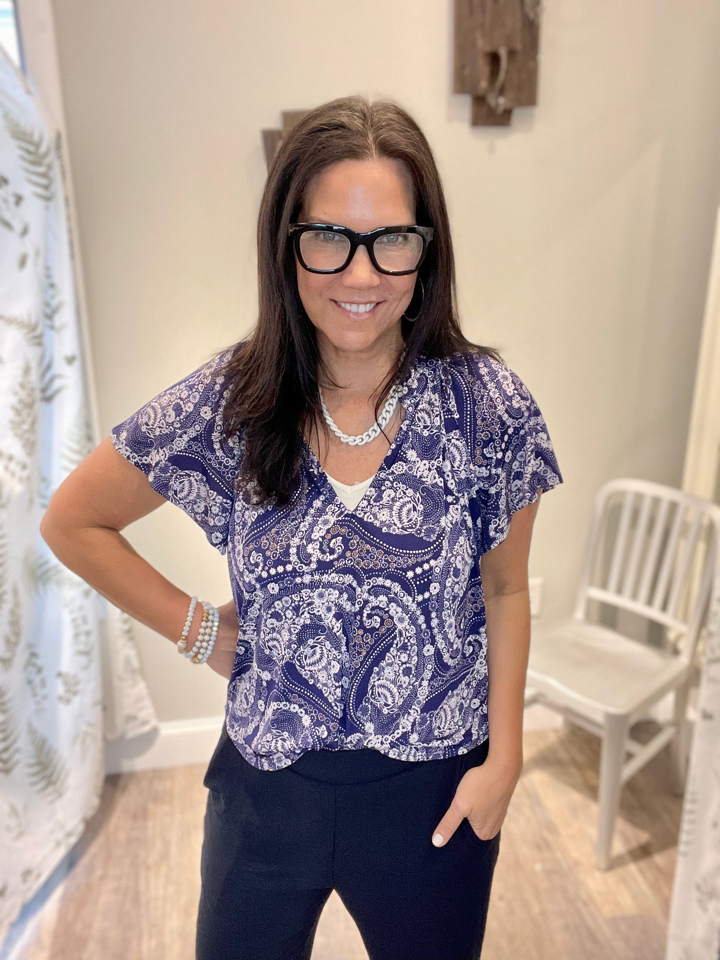 Veronica M Vita Split Neck Paisley Top - MEDIUM
