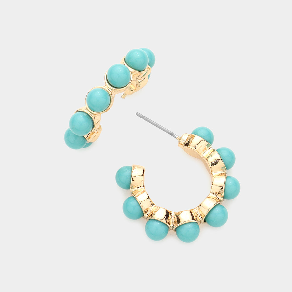 Natural Turquoise Embellished Hoop Earrings