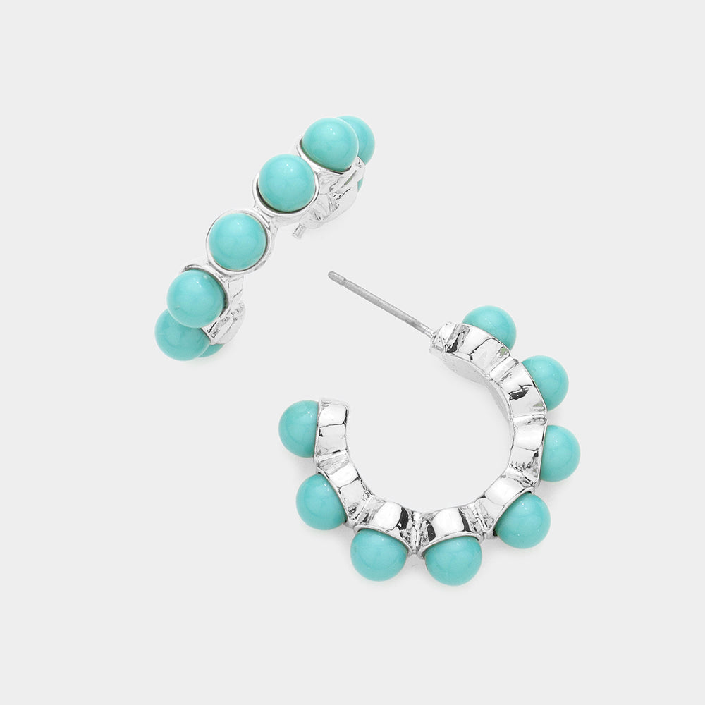 Natural Turquoise Embellished Hoop Earrings