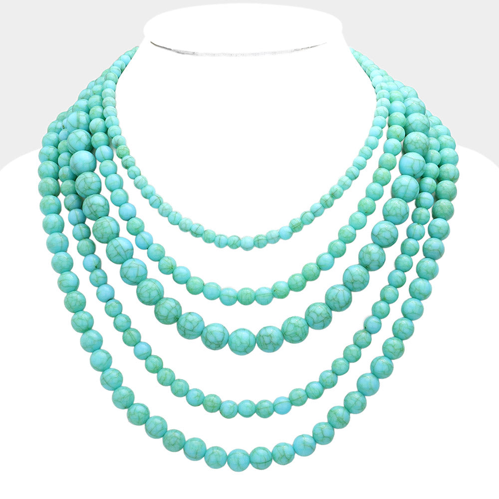 Natural Stone Multi Layered Bib Necklace