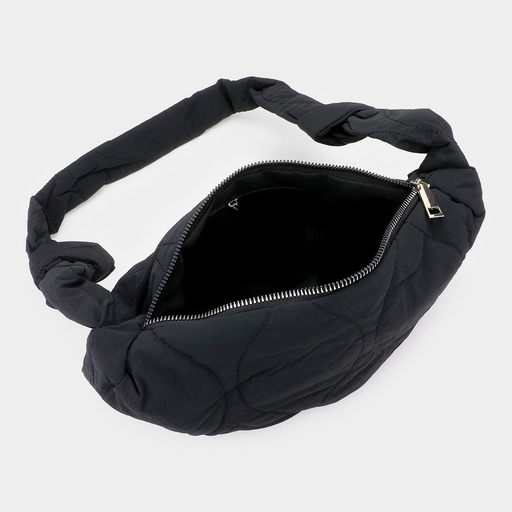 Quilted Puffer Half Moon Tote / Shoulder Bag