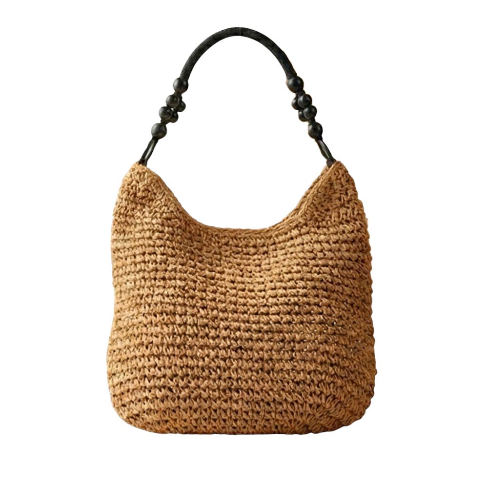 Bamboo Handle Paper Woven Shoulder Tote Bag