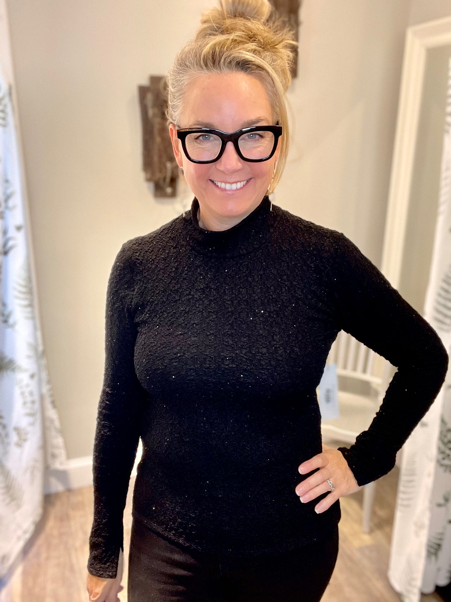 Veronica M Fancy Fatima Mock Neck Top