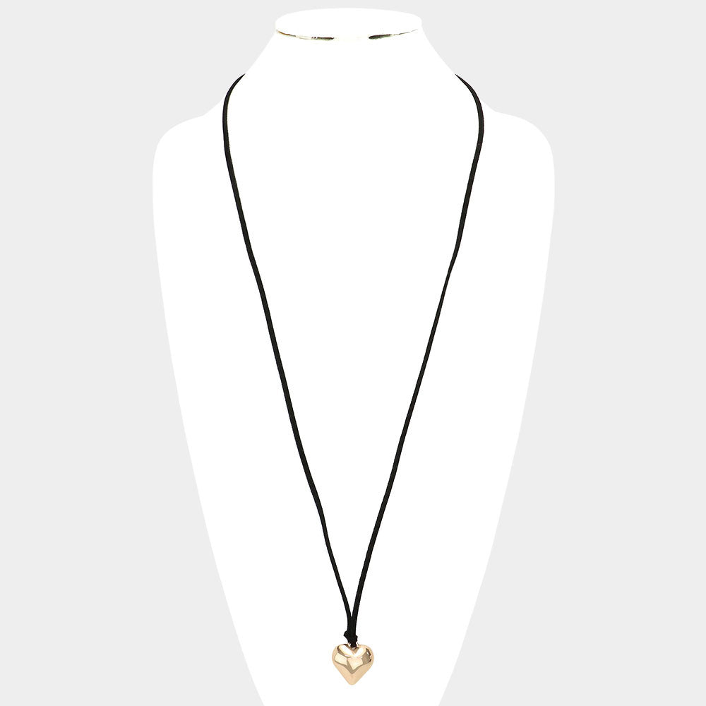 Faux Suede Puffy Heart Necklace