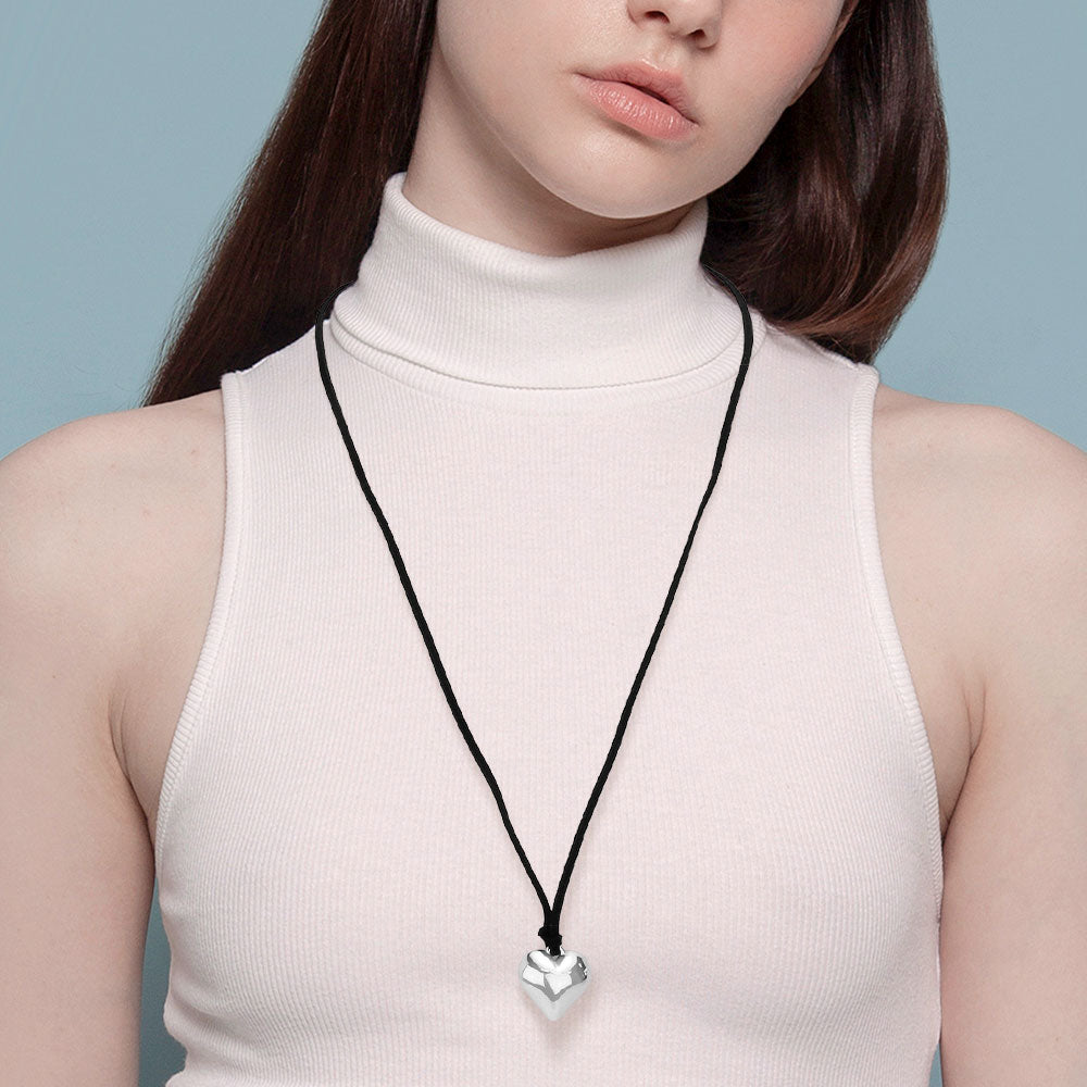 Faux Suede Puffy Heart Necklace
