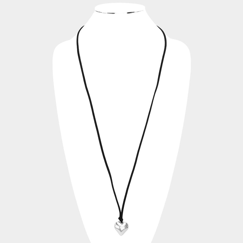 Faux Suede Puffy Heart Necklace