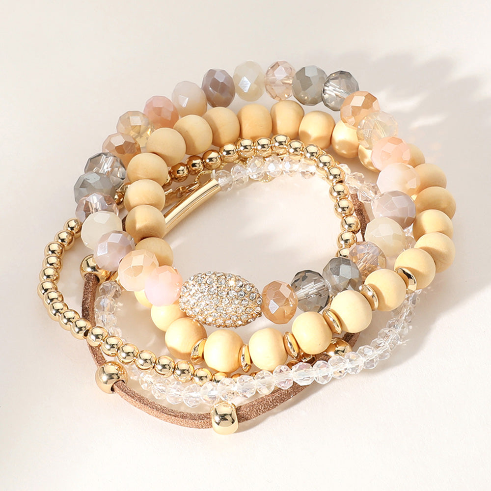 Set of 5 Mixed Crystal and Wood Bracelet Set