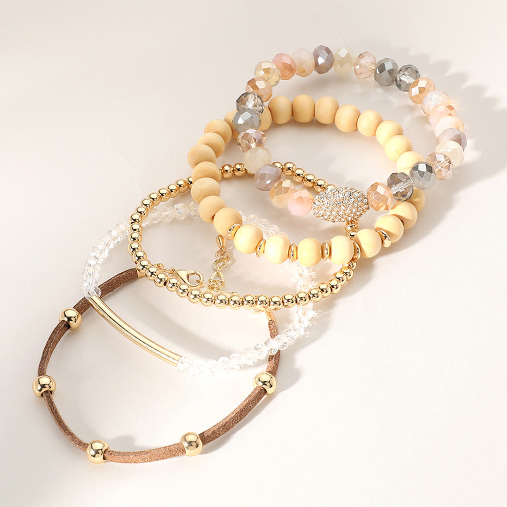 Set of 5 Mixed Crystal and Wood Bracelet Set