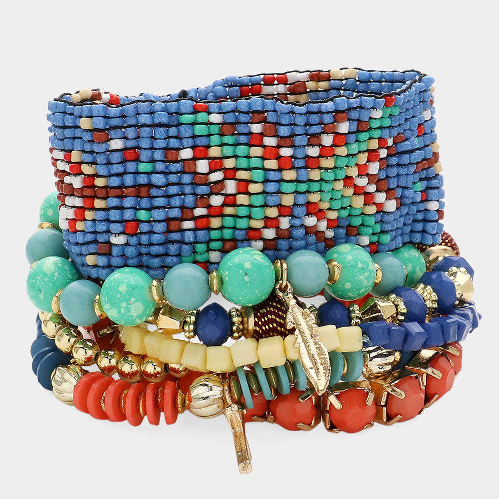Set of 7 Bright Boho Stretch Bracelets