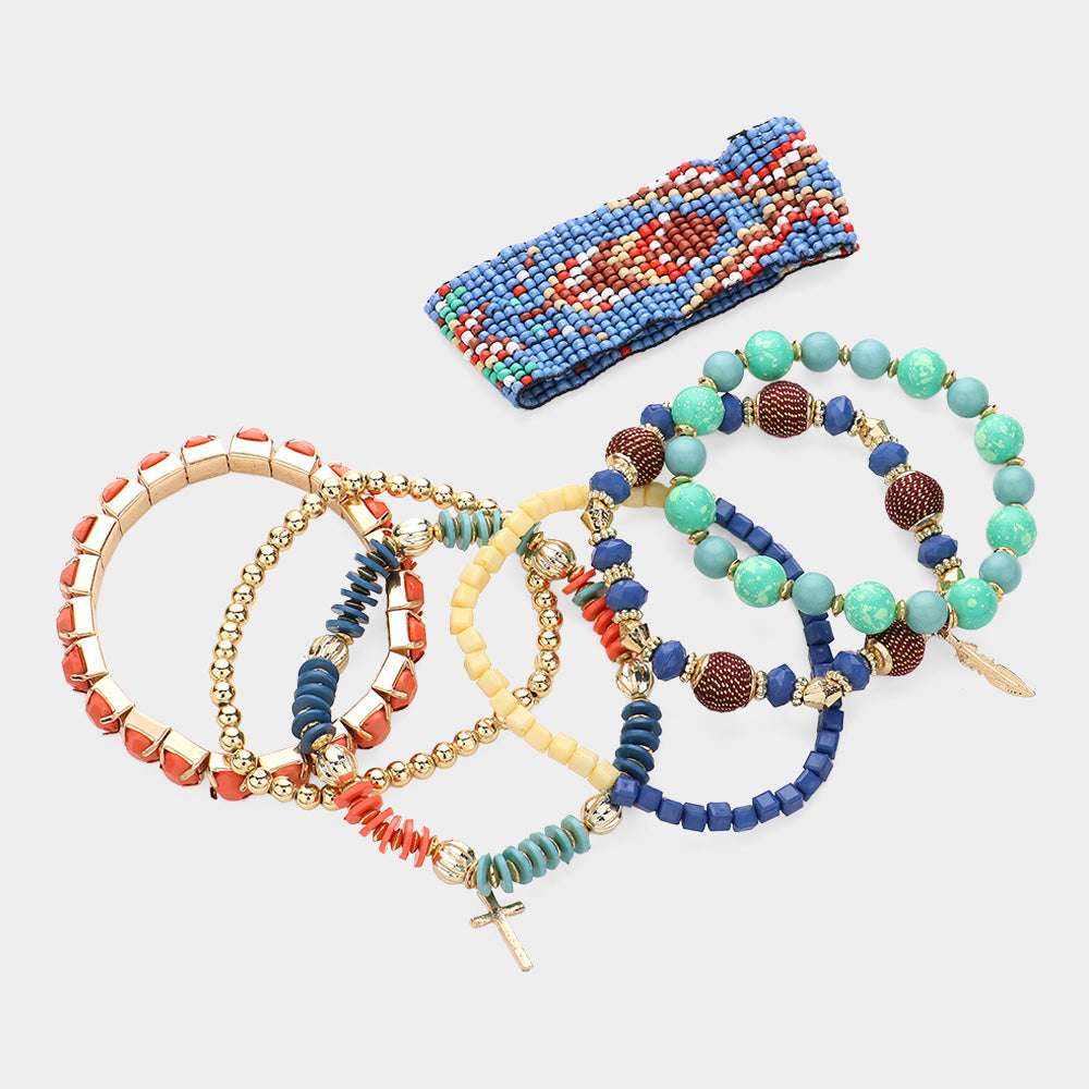 Set of 7 Bright Boho Stretch Bracelets