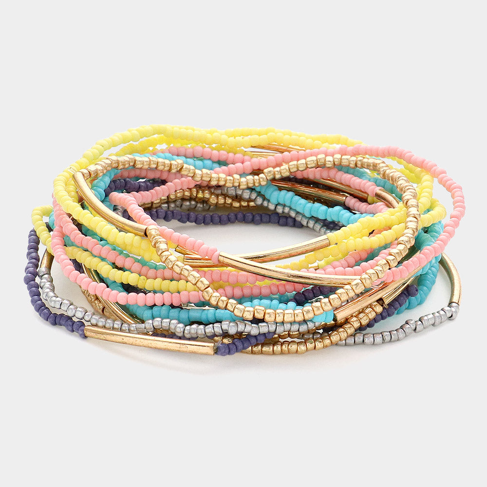 Set of 20 Seed Beaded Stretch Multi Bracelets