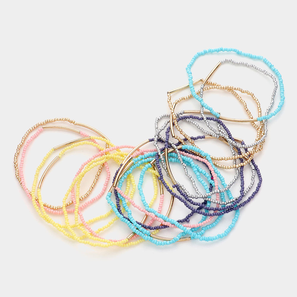 Set of 20 Seed Beaded Stretch Multi Bracelets