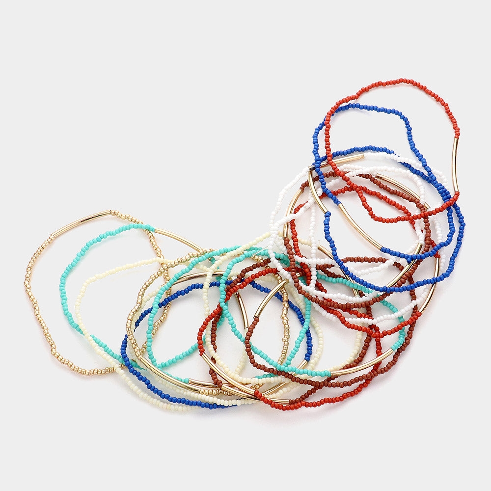 Set of 20 Seed Beaded Stretch Multi Bracelets