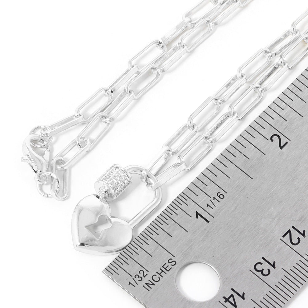 White Gold Dipped Heart Lock Necklace