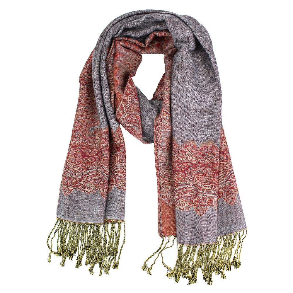 Border Pashmina Scarf Shawl with Fringe