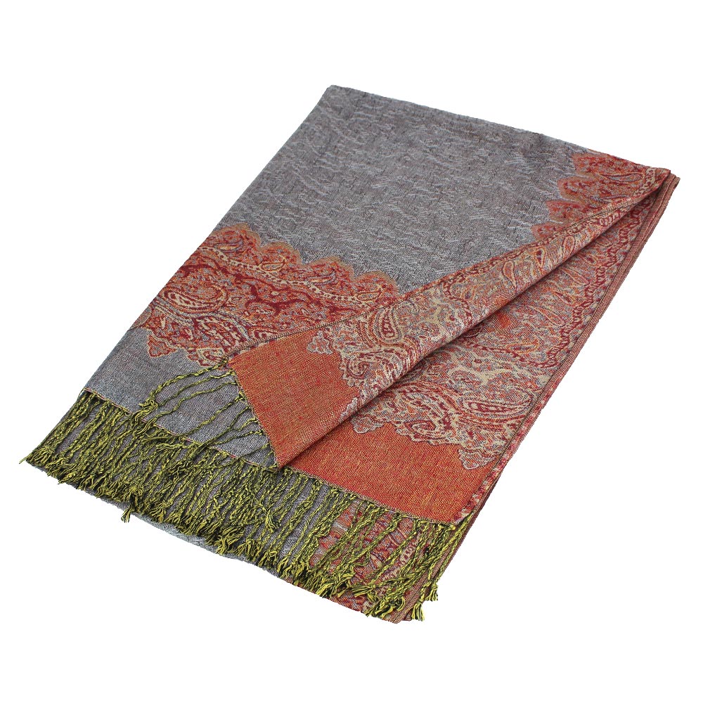 Border Pashmina Scarf Shawl with Fringe