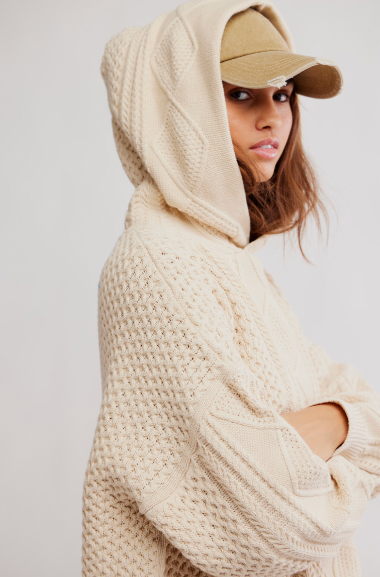 Free People Explorer Cable Hoodie Sweater