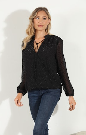 Veronica M Chiffon Mya Dot Surplice Top - SMALL