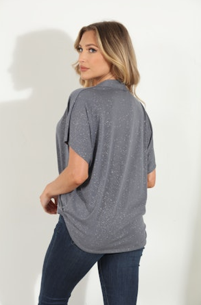 Veronica M Luxe Silver Glitter Surplice Top