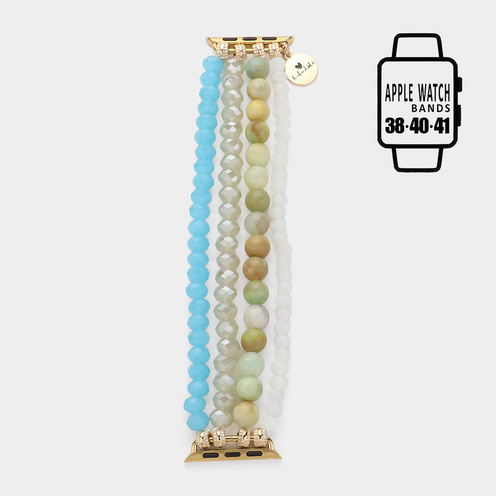 Crystal and Aventurine Beaded Apple Watch Band