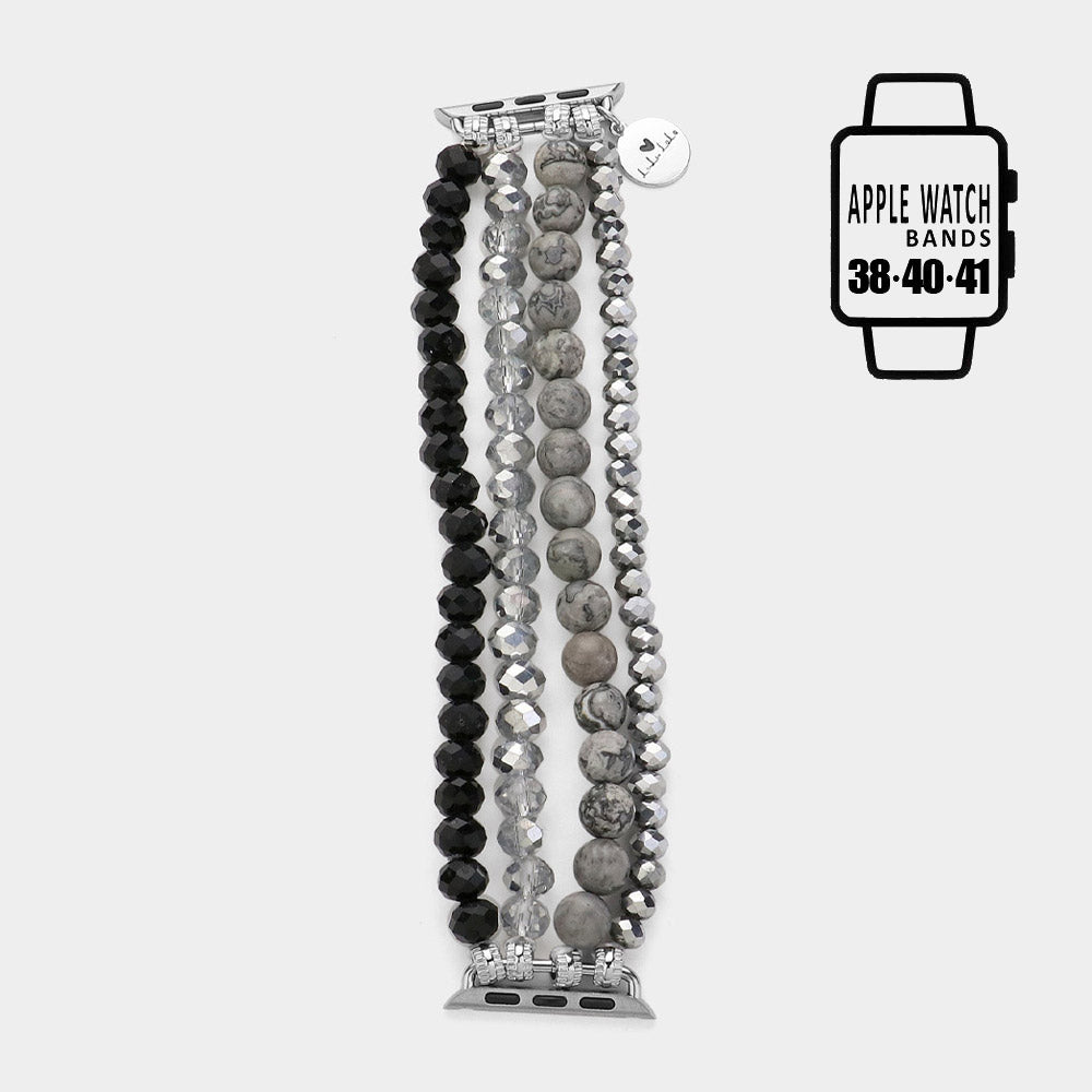 Crystal and Grey Agate Beaded Apple Watch Band