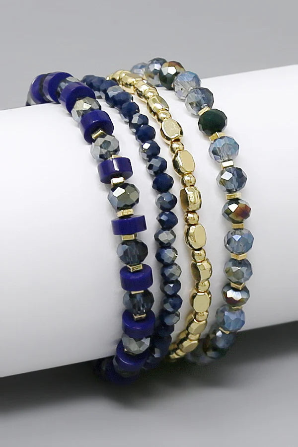 Semi Precious Stone & Glass Beaded Stretch Bracelet Set
