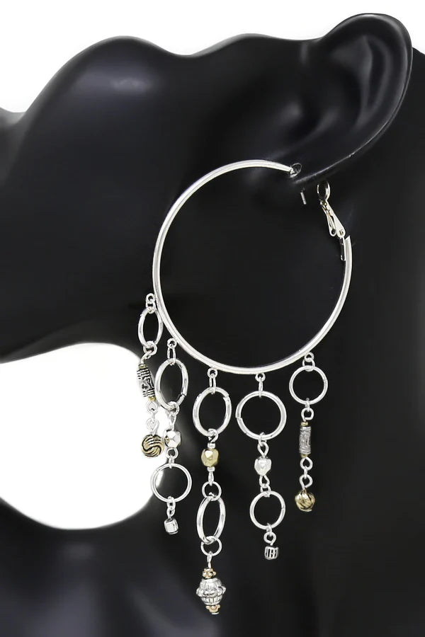 Multi Charm Fringe Hoop Earrings