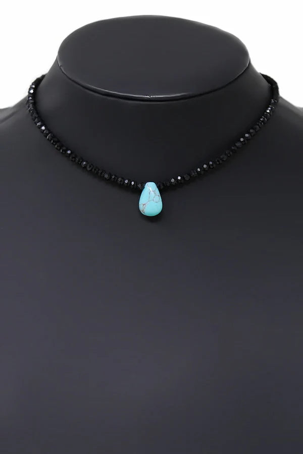 Natural Stone Pendant Glass Beaded Choker Necklace