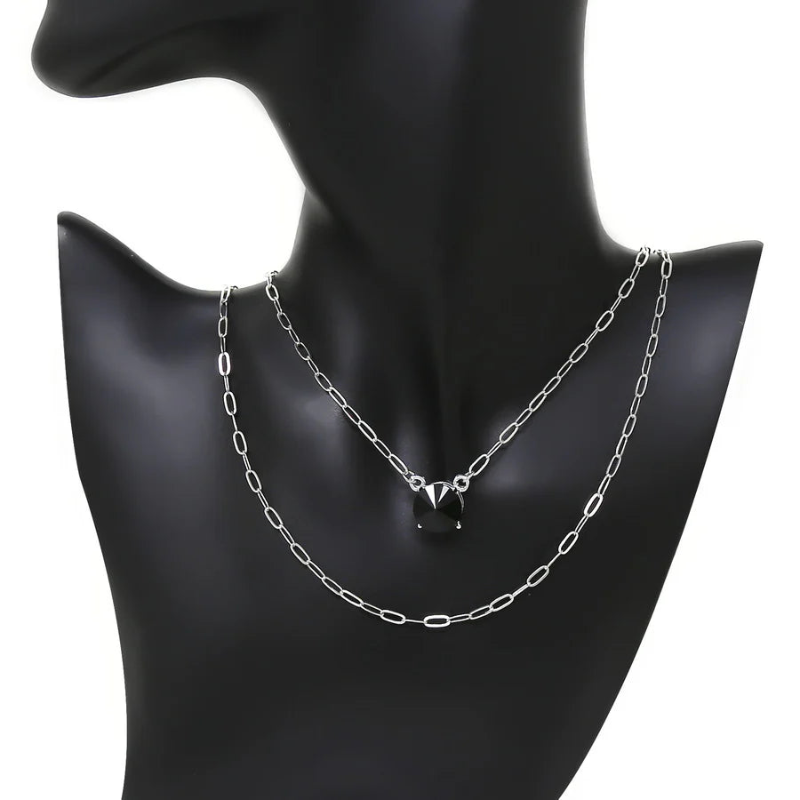 Round Glass Stone Layered Chain Short Necklace