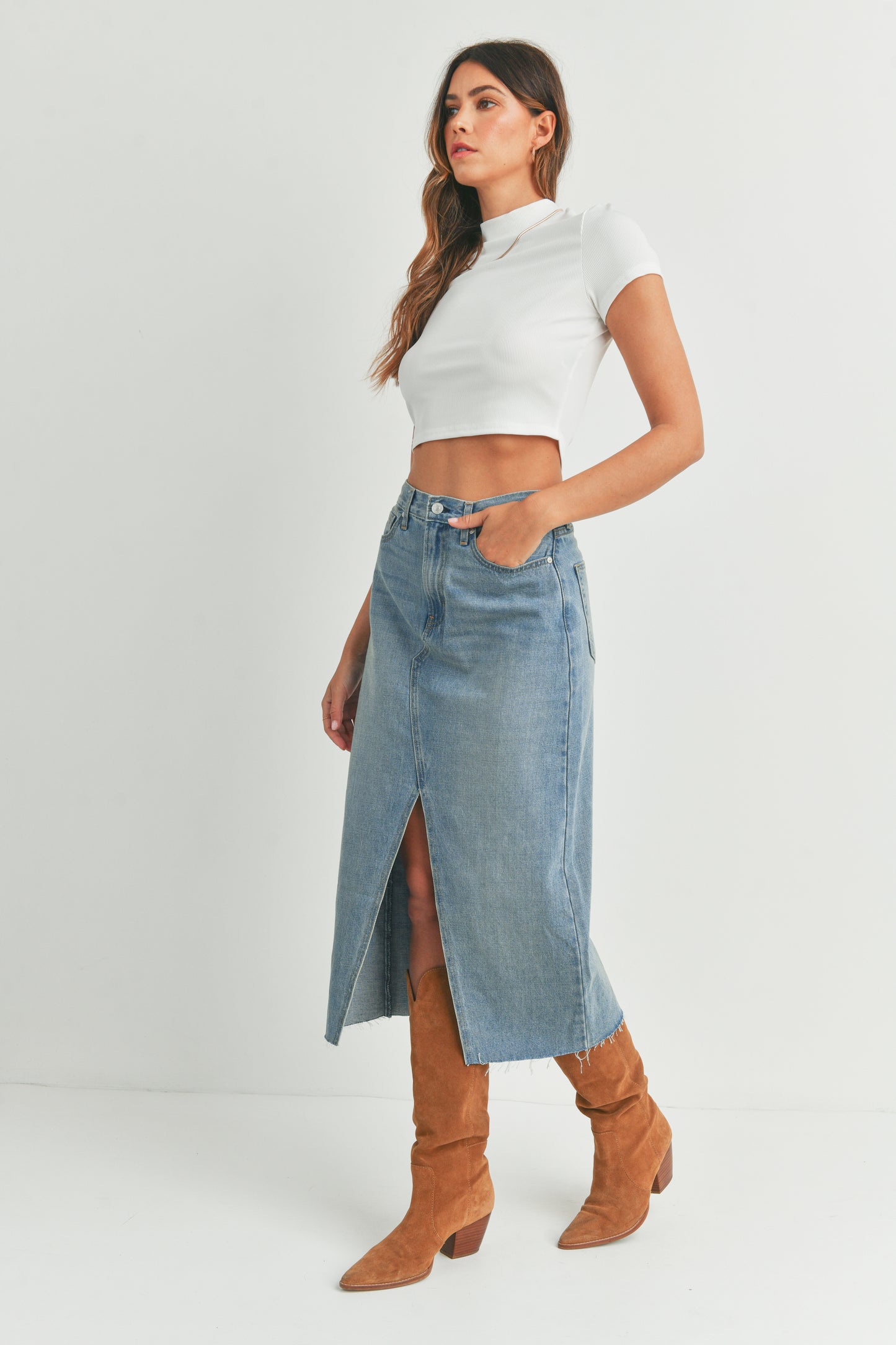 Just Black Open Slit Midi Skirt