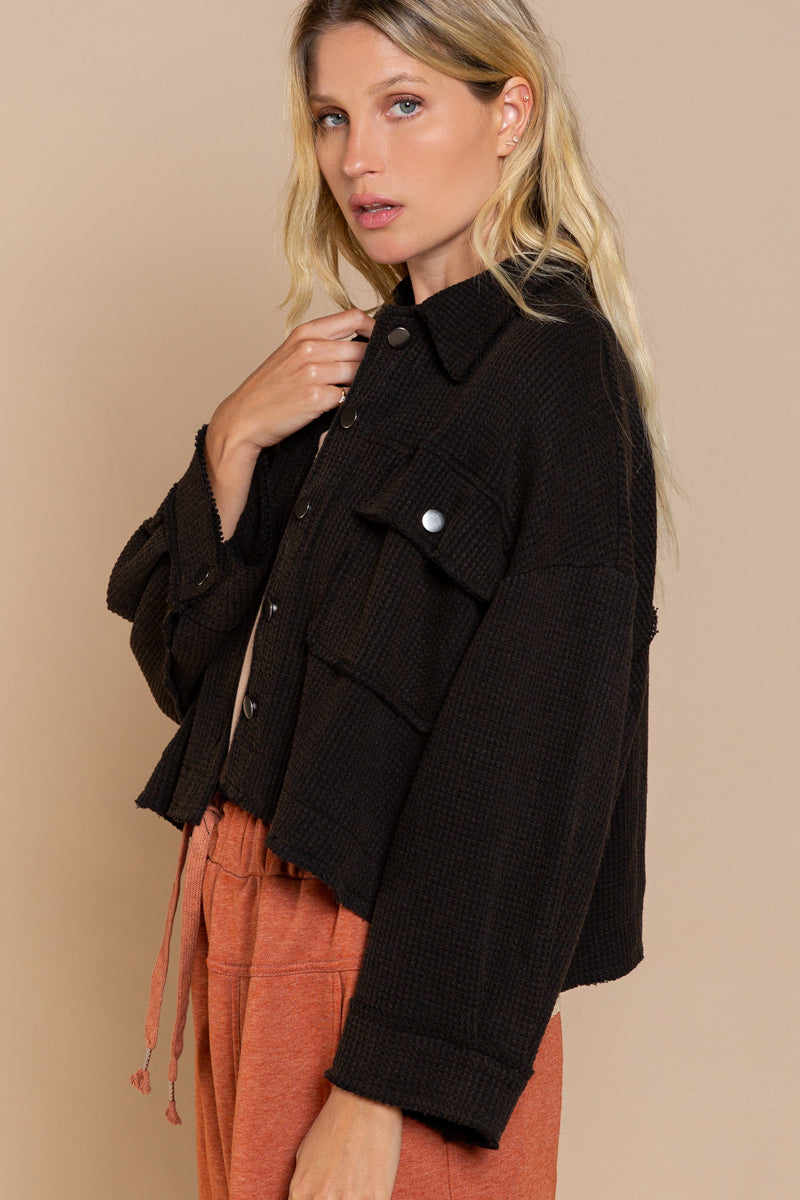 POL Lightweight Oversized Waffle Knit Jacket